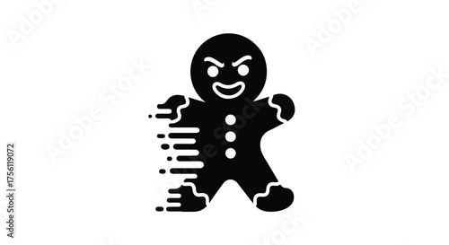 Menacing gingerbread man figure with dissolving limbs against a white background