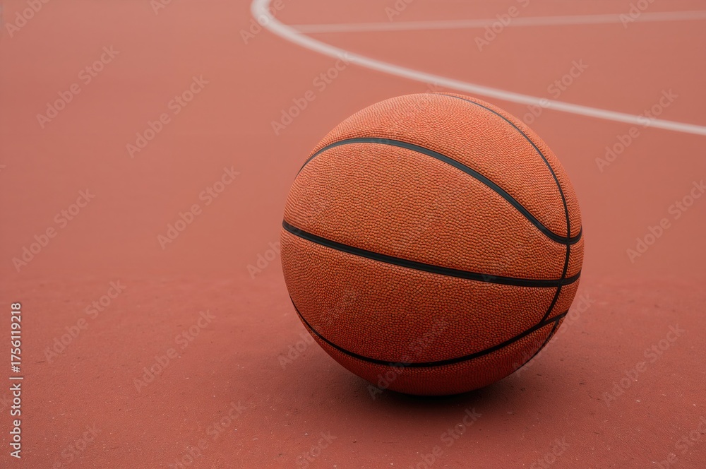 Obraz premium Close-up of a basketball resting on a red sports surface