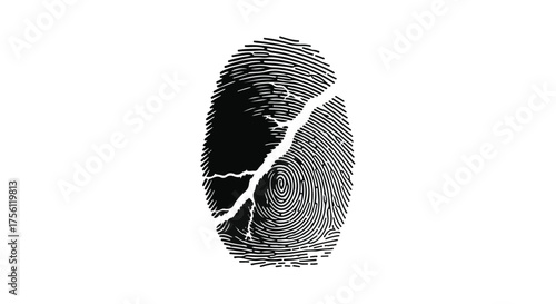 Fragmented fingerprint symbolizing identity loss or compromised security