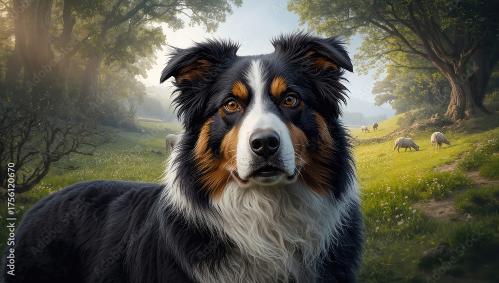 Fototapeta premium Nature and pet photography featuring a sheepdog breed