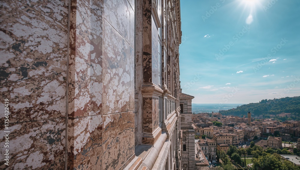 Obraz premium Close-up of an ancient cathedral facade under bright summer sunlight