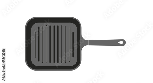 A square grill pan with ridges and a long handle is ready for cooking.
