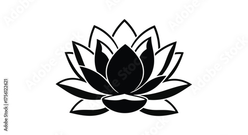 Elegant black silhouette of a lotus flower symbolizing peace and purity