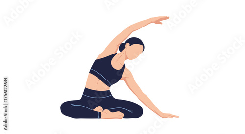 A woman practicing a side bend pose during a yoga session.