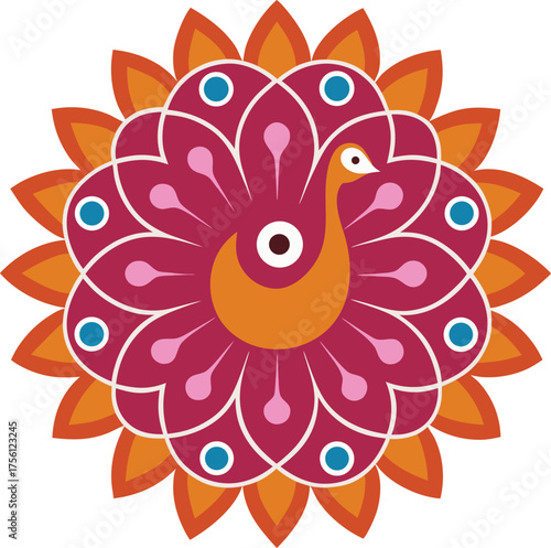 Mandala Peacock Tail Feathers Fanning Into Circles Art Vector illustration