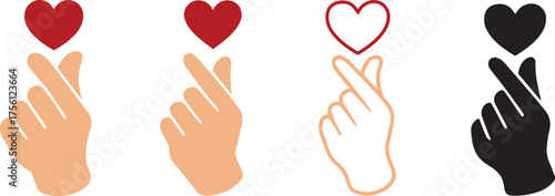 Korean Finger Heart Sign Love Gesture Icons Set