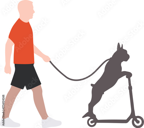 Man Walking Dog on Scooter Funny Concept Illustration