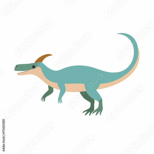 Cartoon illustration of a Parasaurolophus dinosaur walking isolated