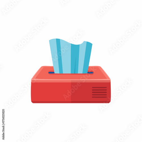 Red tissue box dispenser with blue cleaning wipes illustration on white background