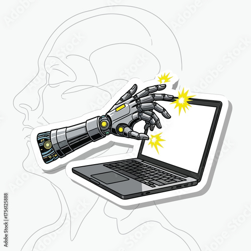 Robotic hand interacting with a laptop computer screen