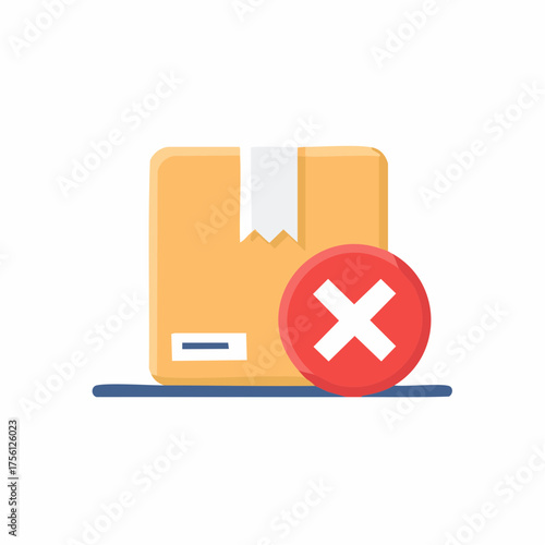 Rejected Package Delivery with a Red Cross Symbol indicating damaged goods, return to sender, or unsuccessful shipping order.