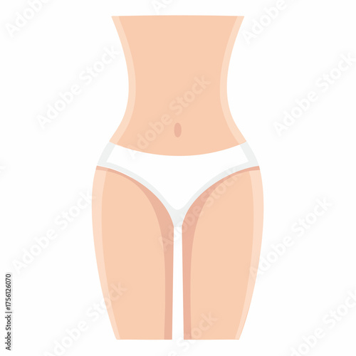 Torso of a Fair-Skinned Woman in White Underwear Flat Vector Illustration