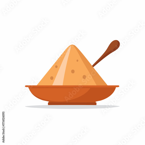 Bowl of spice powder with spoon, illustration of food and culinary concept