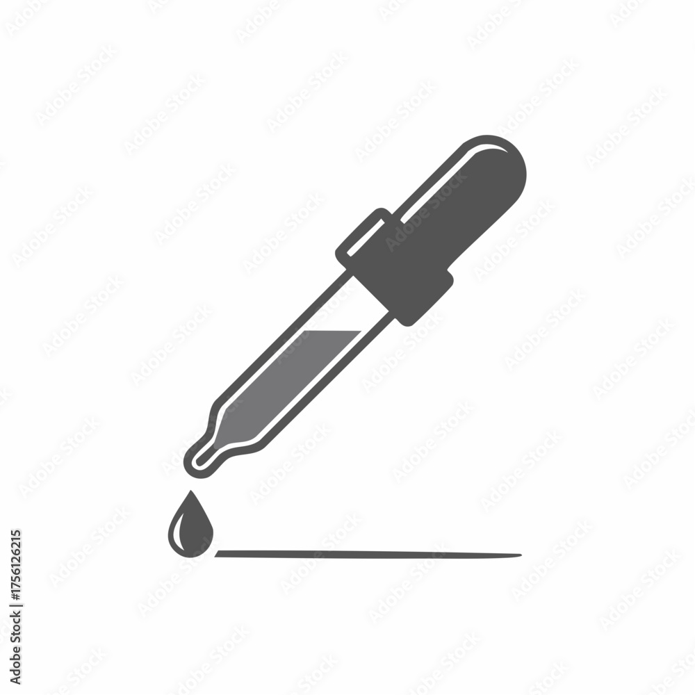 Fototapeta premium Gray scale dropper with liquid and single droplet. Science, medicine, research concept.