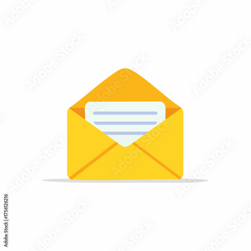 Yellow Open Envelope Containing a Letter, Email Communication Concept