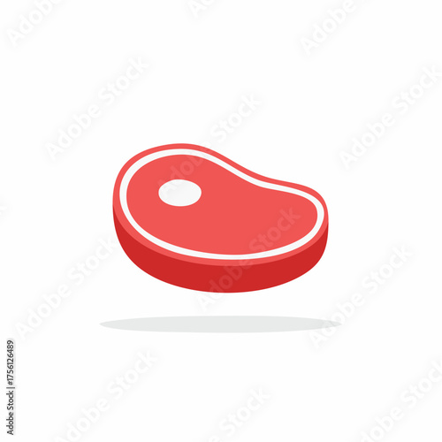 Flat illustration of a beef steak with red, white and shadow for food concept.