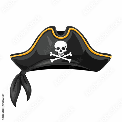 Pirate hat with skull and crossbones vector illustration nautical headwear nautical icon