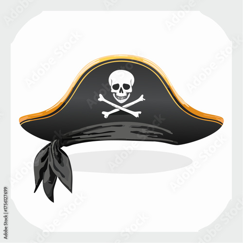 Pirate hat with skull and crossbones vector illustration nautical headwear nautical icon