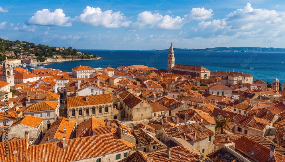 Fototapeta premium Aerial drone perspective of an ancient Balkan town with Roman heritage