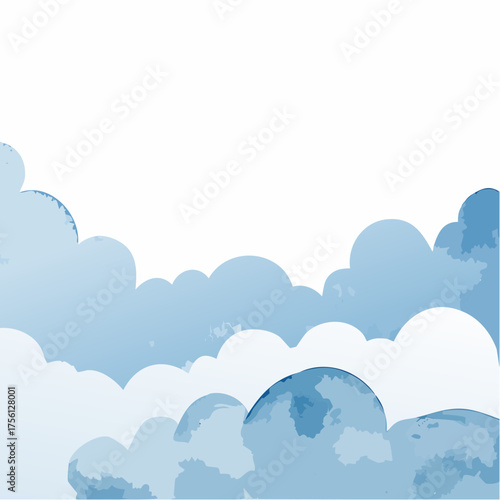 Light Blue Watercolor Clouds Abstract Background on White with Soft Texture