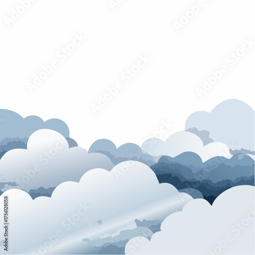Light Blue Watercolor Clouds Abstract Background on White with Soft Texture