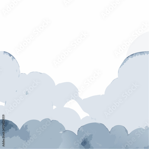 Light Blue Watercolor Clouds Abstract Background on White with Soft Texture