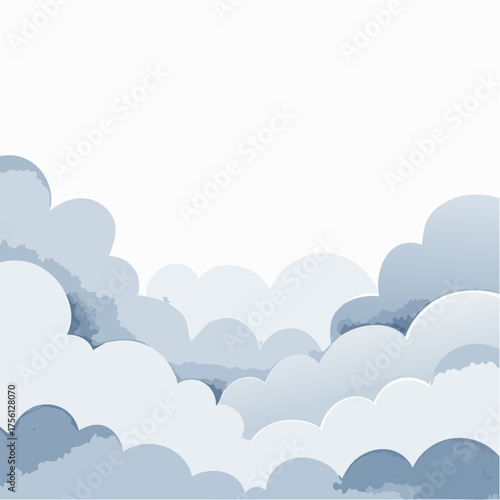 Light Blue Watercolor Clouds Abstract Background on White with Soft Texture