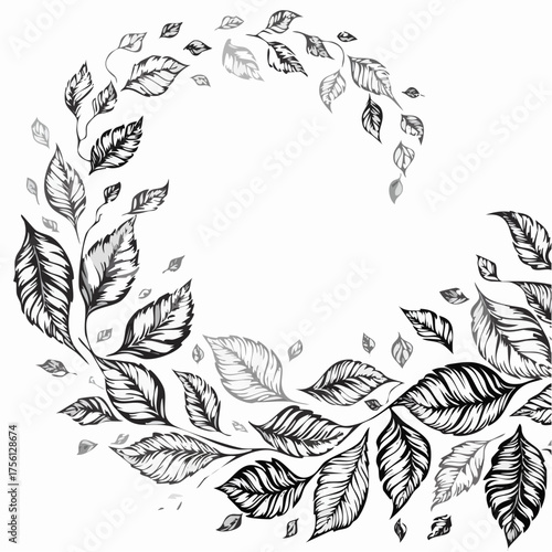 Hand drawn autumn leaves swirling in windy breeze seasonal outdoor nature vector