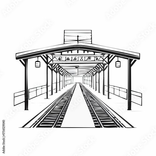 Modern subway station platform with tracks and illuminated lines graphic illustration vector