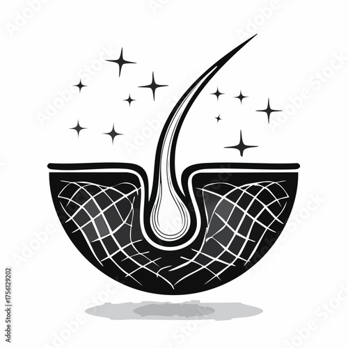 Healthy hair follicle illustration shiny strands scalp care hair growth concept medical icon