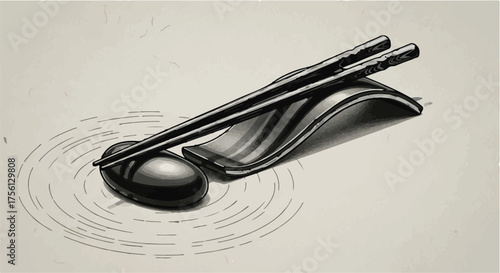 Elegant chopsticks rest on a minimalist stand, evoking a sense of calm and culinary tradition.