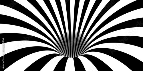 Abstract black lines pattern on white. Optical texture effect on torus surface. Vector Illustration. Smooth checkered radial.