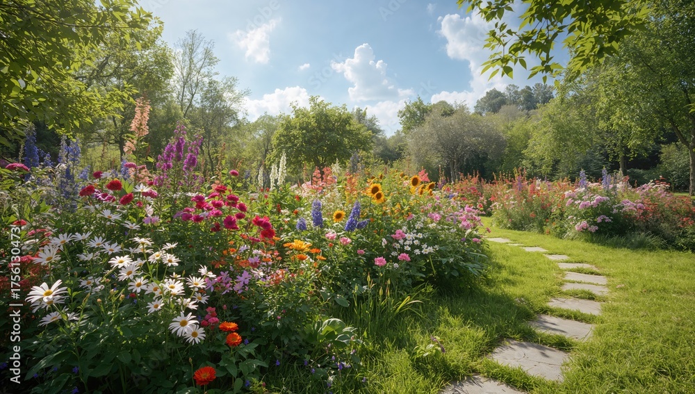 Naklejka premium Floral blossoms in a garden setting