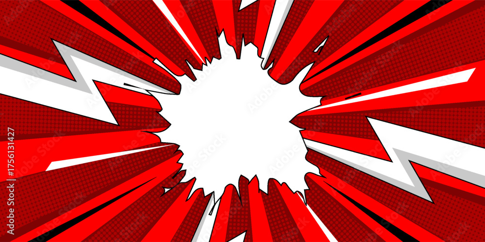 Blank comic cartoon purple background with thunder lightning, cartoon pop art style with empty dialog bubble