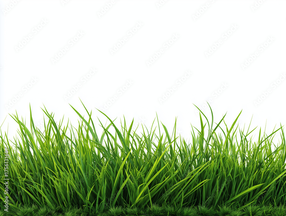 Fototapeta premium A close up shot of vibrant green grass blades against a stark white background in a nature scene