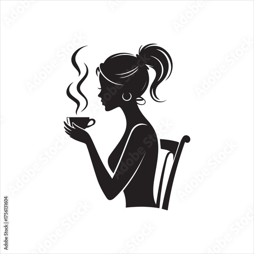A silhouette of a woman sipping coffee in front of a coffee shop
