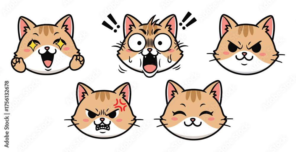 Fototapeta premium Vector Graphic Illustration Set of cat facial expressions.eps
