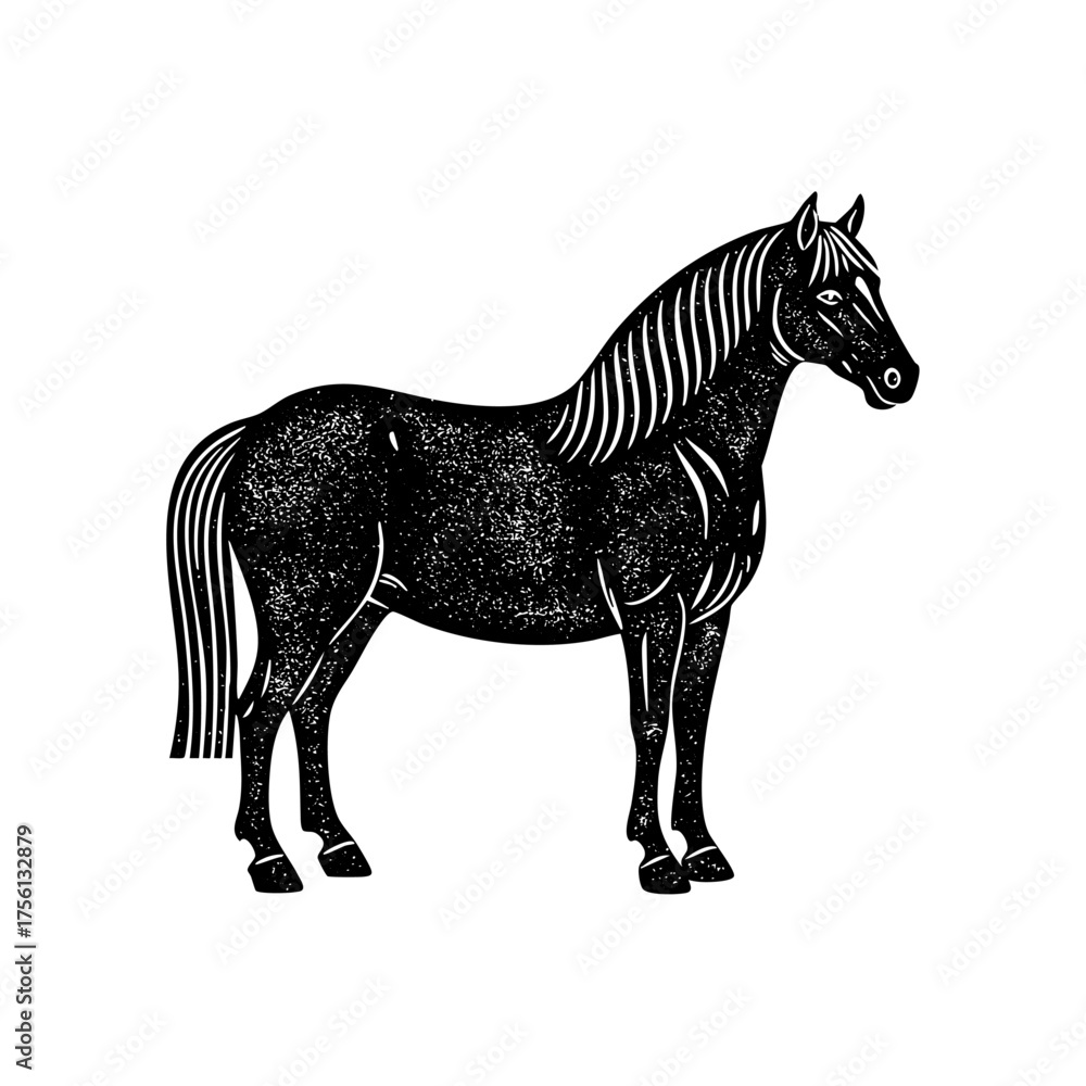 Obraz premium Vector illustration of a horse with a woodblock print/seal stamp aesthetic