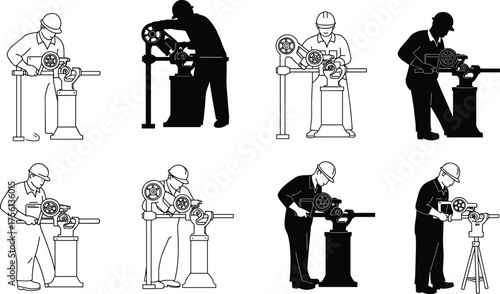 Lathe machine operator working in workshop, metal cutting process, industrial technician machining steel parts, factory worker using lathe equipment, precision engineering and mechanical manufacturing