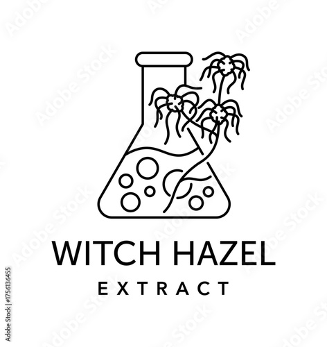 Witch Hazel Extract vector label - emblem in thin line