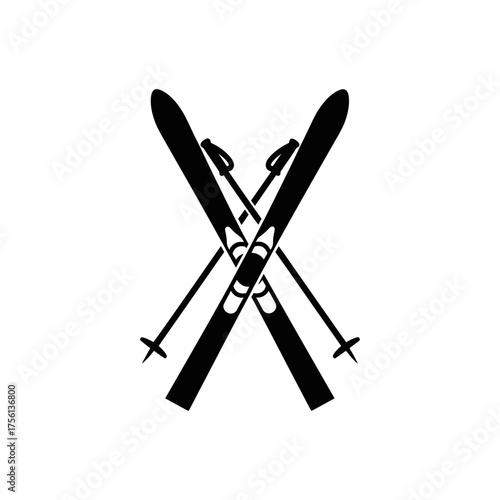 Crossed Skis and Poles Winter Sport Equipment Icon.