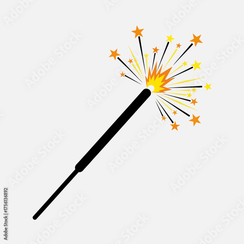 Festive burning sparkler with star shaped sparks.