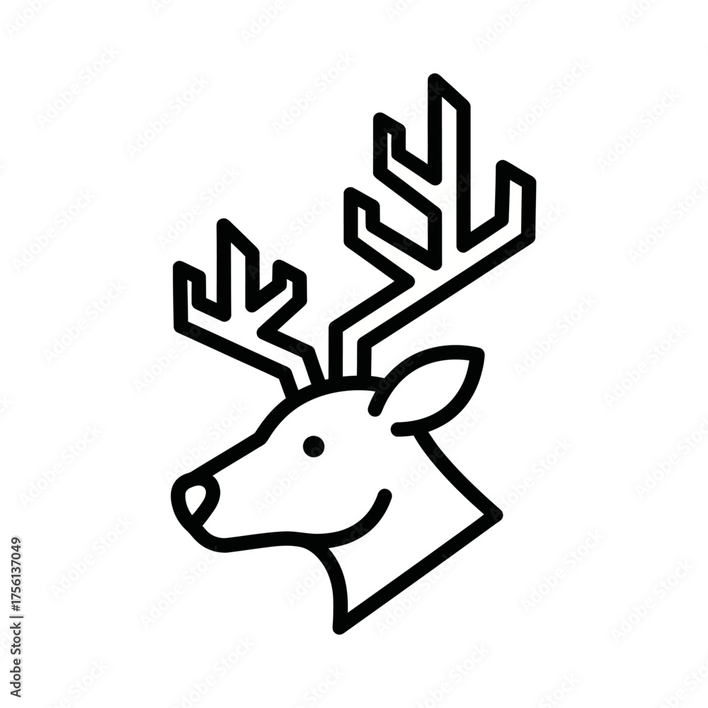 Obraz premium Geometric deer head line art icon with large antlers.