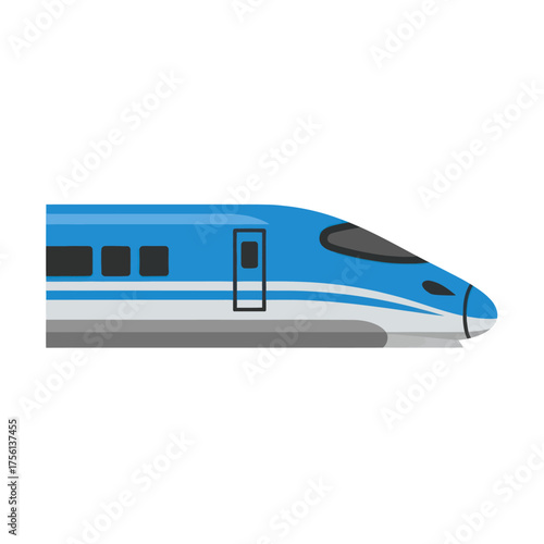 Modern Blue High Speed Train on White Background.