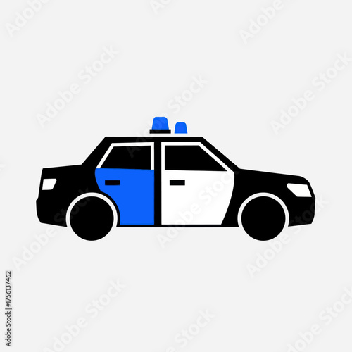 Minimalist Police Car Vector Icon Illustration.