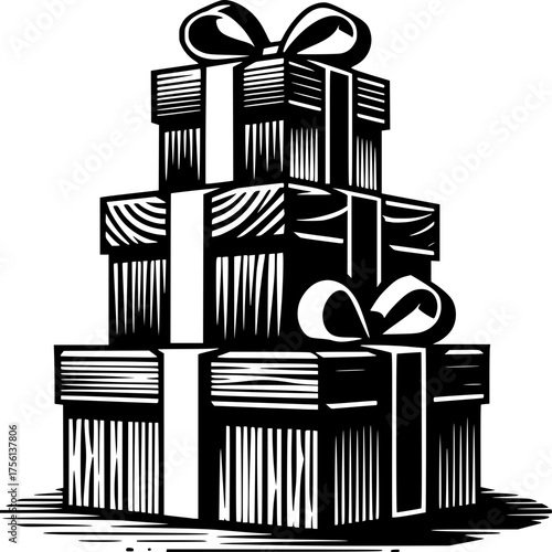 Stacked Gift Boxes: A graphic illustration of stacked gift boxes adorned with ribbons, evoking feelings of celebration and surprise, a visual representation of generosity and anticipation.