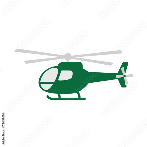 Simple green helicopter vector illustration isolated on white.