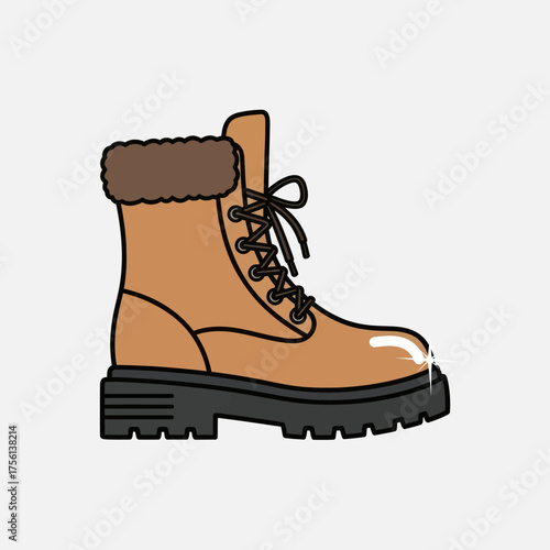 Stylish Brown Winter Boot with Fur Trim Illustration.