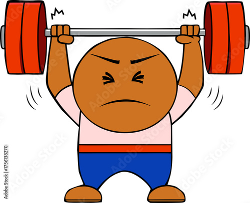 Strong cartoon illustration of a man lifting weights for fitness and strength training at the gym
