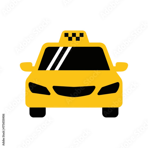 Yellow taxi cab front view ready for transportation service.